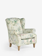 Relaxed Linen Look Feminine Floral Green Sherlock Highback Armchair - Image 3 of 9