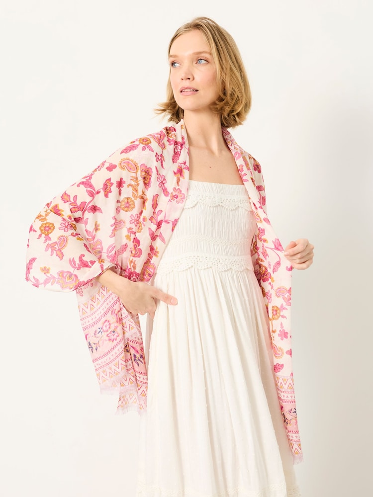 FatFace Pink Floral Border Lightweight Scarf - Image 1 of 3