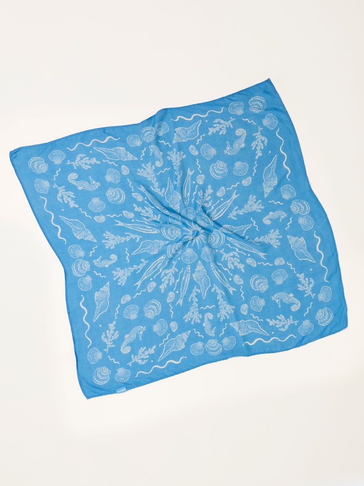 FatFace Blue Sealife Square Scarf - Image 2 of 3 FatFace Blue Sealife Square Scarf - Image 2 of 3