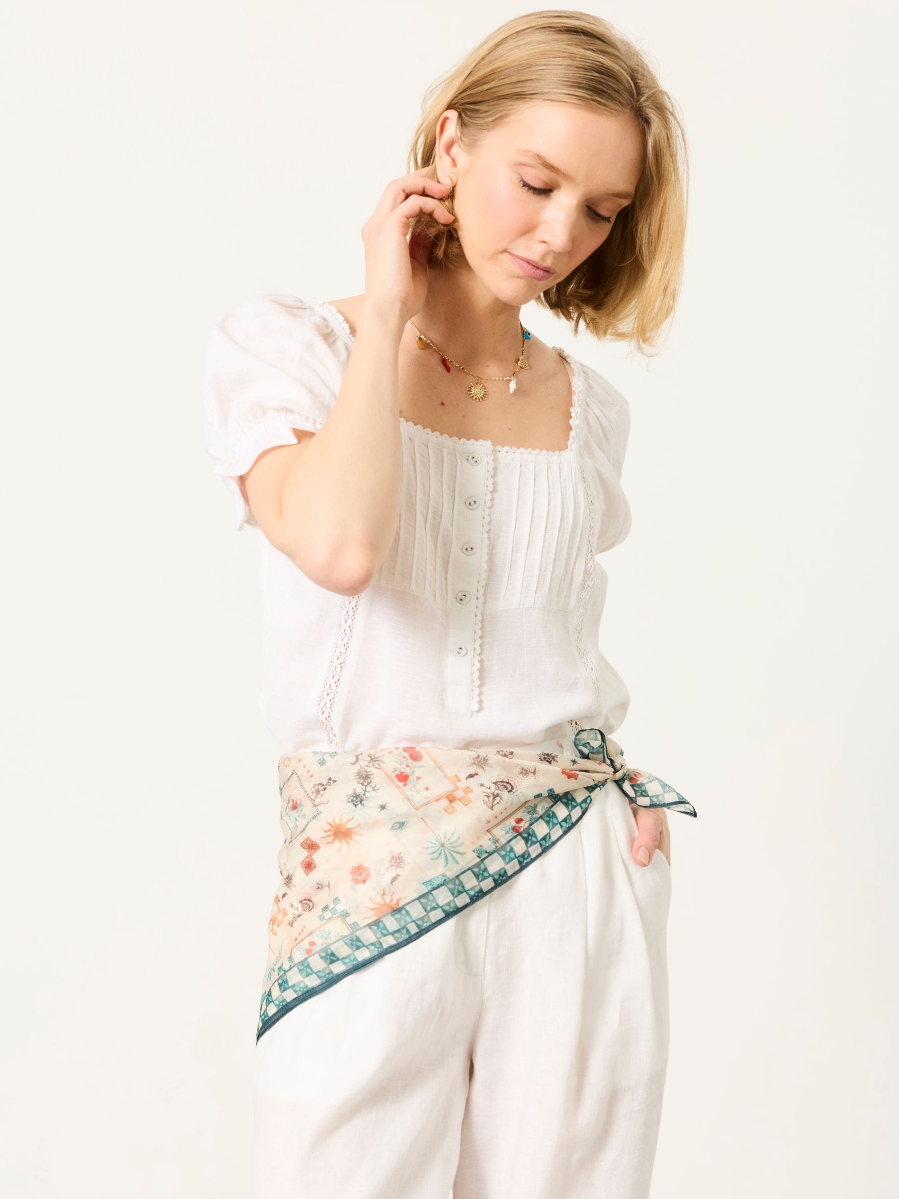 Fat Face Women's Square Scarf - Ivory - Recycled Polyester