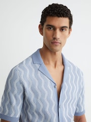 Reiss Soft Blue Johnny Wave-Knit Cuban-Collar Shirt - Image 1 of 6