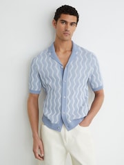 Reiss Soft Blue Johnny Wave-Knit Cuban-Collar Shirt - Image 4 of 6