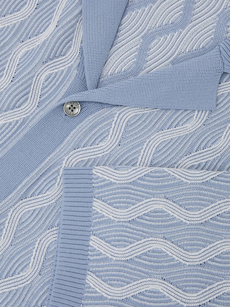 Reiss Soft Blue Johnny Wave-Knit Cuban-Collar Shirt - Image 6 of 6 Reiss Soft Blue Johnny Wave-Knit Cuban-Collar Shirt - Image 6 of 6
