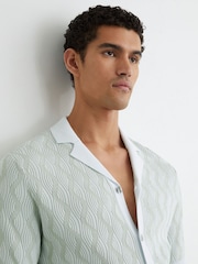 Reiss Soft Sage Johnny Wave-Knit Cuban-Collar Shirt - Image 1 of 6