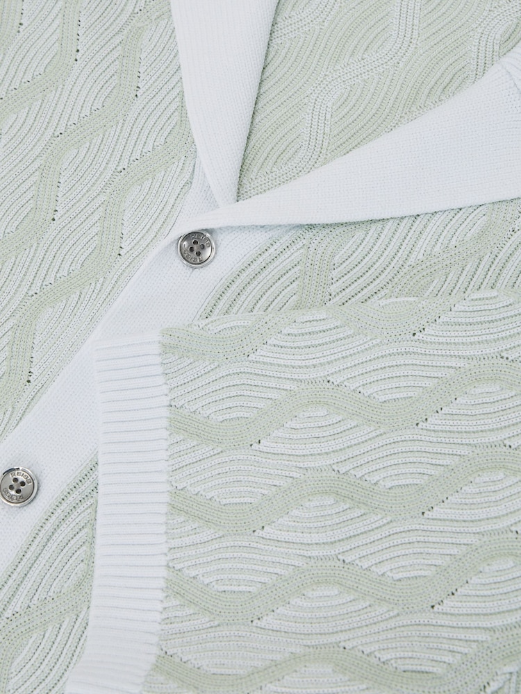 Reiss Soft Sage Johnny Wave-Knit Cuban-Collar Shirt - Image 6 of 6 Reiss Soft Sage Johnny Wave-Knit Cuban-Collar Shirt - Image 6 of 6