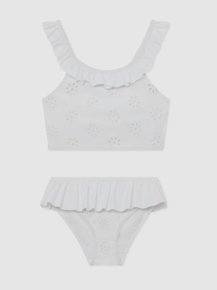 Reiss White Maxine Broderie Peplum Bikini Set - Image 1 of 3