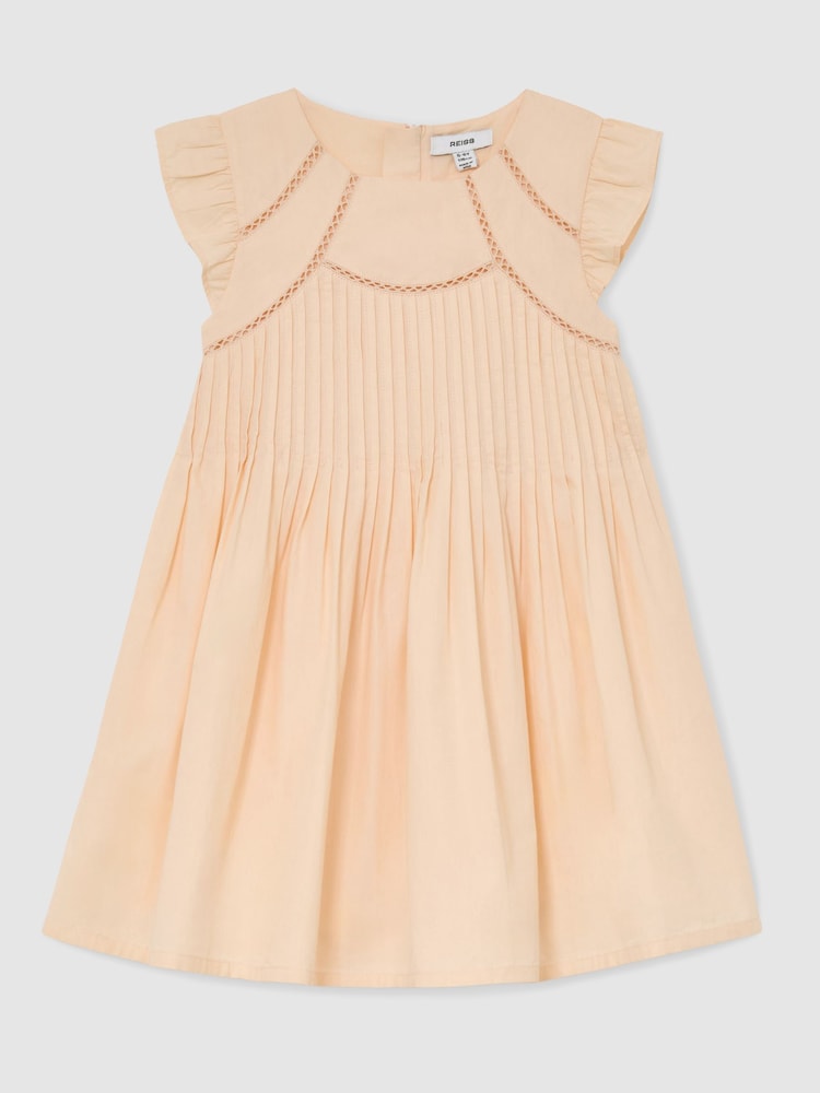 Reiss Peach Susie Cotton Pintuck Cap-Sleeve Dress - Image 2 of 4