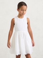 Reiss White Malia 13-14 yrs Cotton Broderie Cross-Back Dress - Image 3 of 5