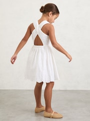 Reiss White Malia 3-9 yrs Cotton Broderie Cross-Back Dress - Image 1 of 5
