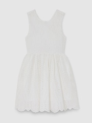 Reiss White Malia 3-9 yrs Cotton Broderie Cross-Back Dress - Image 2 of 5