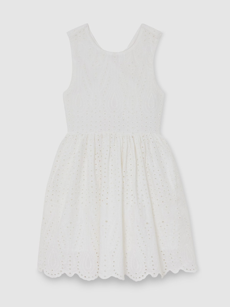 Reiss White Malia 3-9 yrs Cotton Broderie Cross-Back Dress - Image 2 of 5
