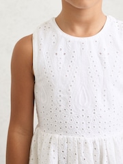 Reiss White Malia 3-9 yrs Cotton Broderie Cross-Back Dress - Image 4 of 5