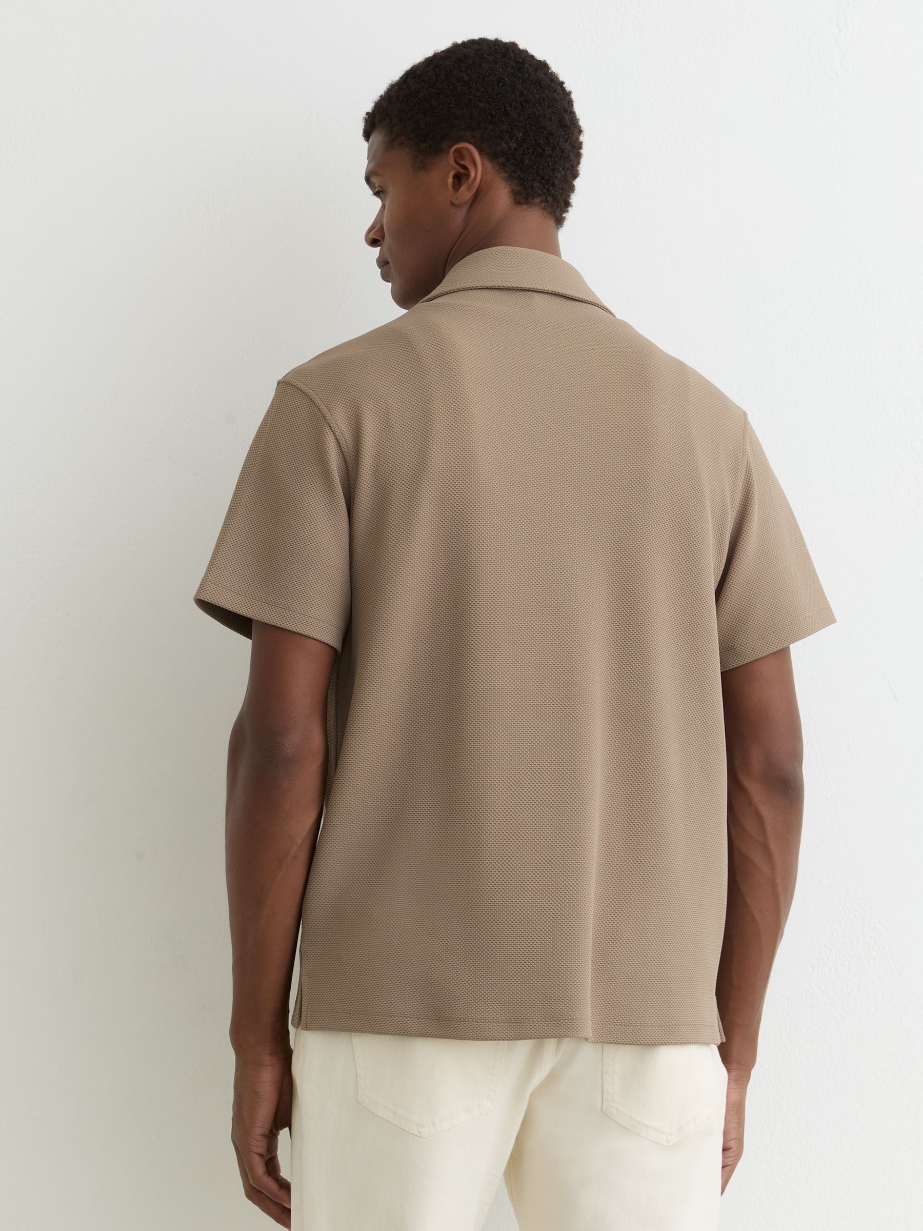 Buy Reiss Camel Brown Cedric Textured Cuban-Collar Shirt from Next USA