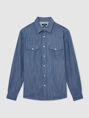 Reiss Indigo Blue Howie Denim Western Press-Stud Shirt Regular-Fit - Image 2 of 6