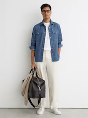 Reiss Indigo Blue Howie Denim Western Press-Stud Shirt Regular-Fit - Image 3 of 6