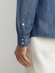 Reiss Indigo Blue Howie Denim Western Press-Stud Shirt Regular-Fit - Image 4 of 6