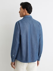 Reiss Indigo Blue Howie Denim Western Press-Stud Shirt Regular-Fit - Image 5 of 6