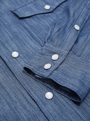 Reiss Indigo Blue Howie Denim Western Press-Stud Shirt Regular-Fit - Image 6 of 6