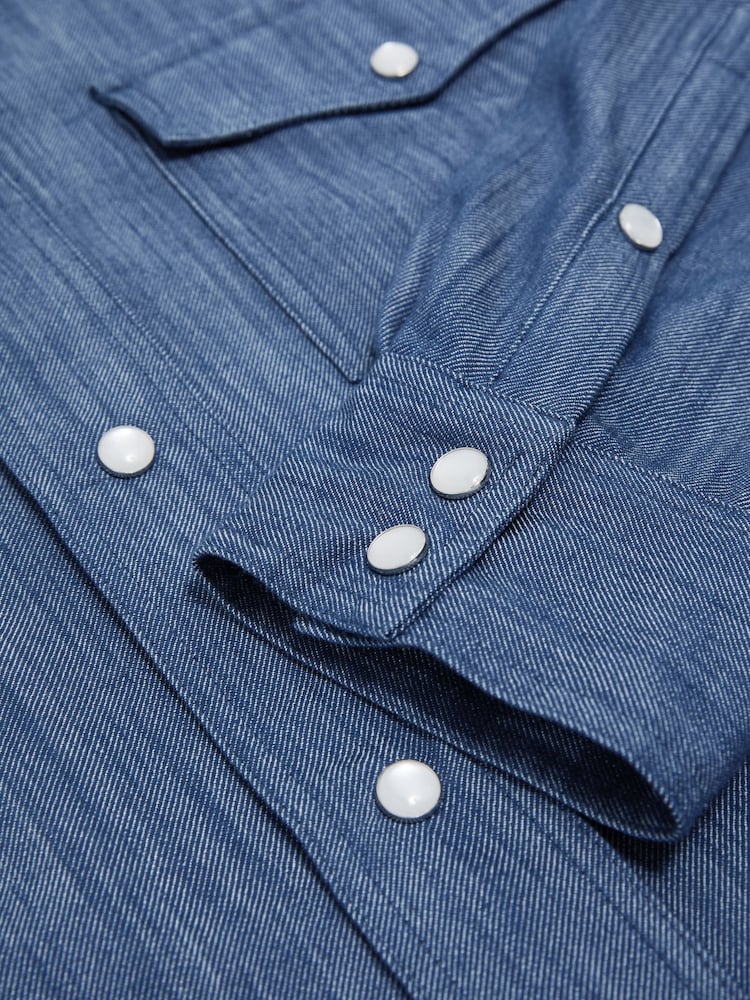 Reiss Indigo Blue Howie Denim Western Press-Stud Shirt Regular-Fit - Image 6 of 6