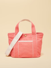 Joules Coral Pink Mini Crossbody Cotton Tote Bag - Image 1 of 8