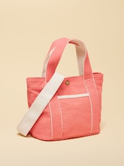 Joules Coral Pink Mini Crossbody Cotton Tote Bag - Image 6 of 8