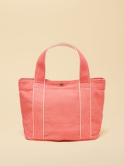 Joules Coral Pink Mini Crossbody Cotton Tote Bag - Image 7 of 8