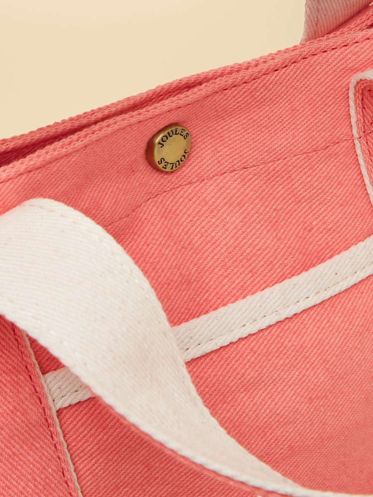 Joules Coral Pink Mini Crossbody Cotton Tote Bag - Image 8 of 8