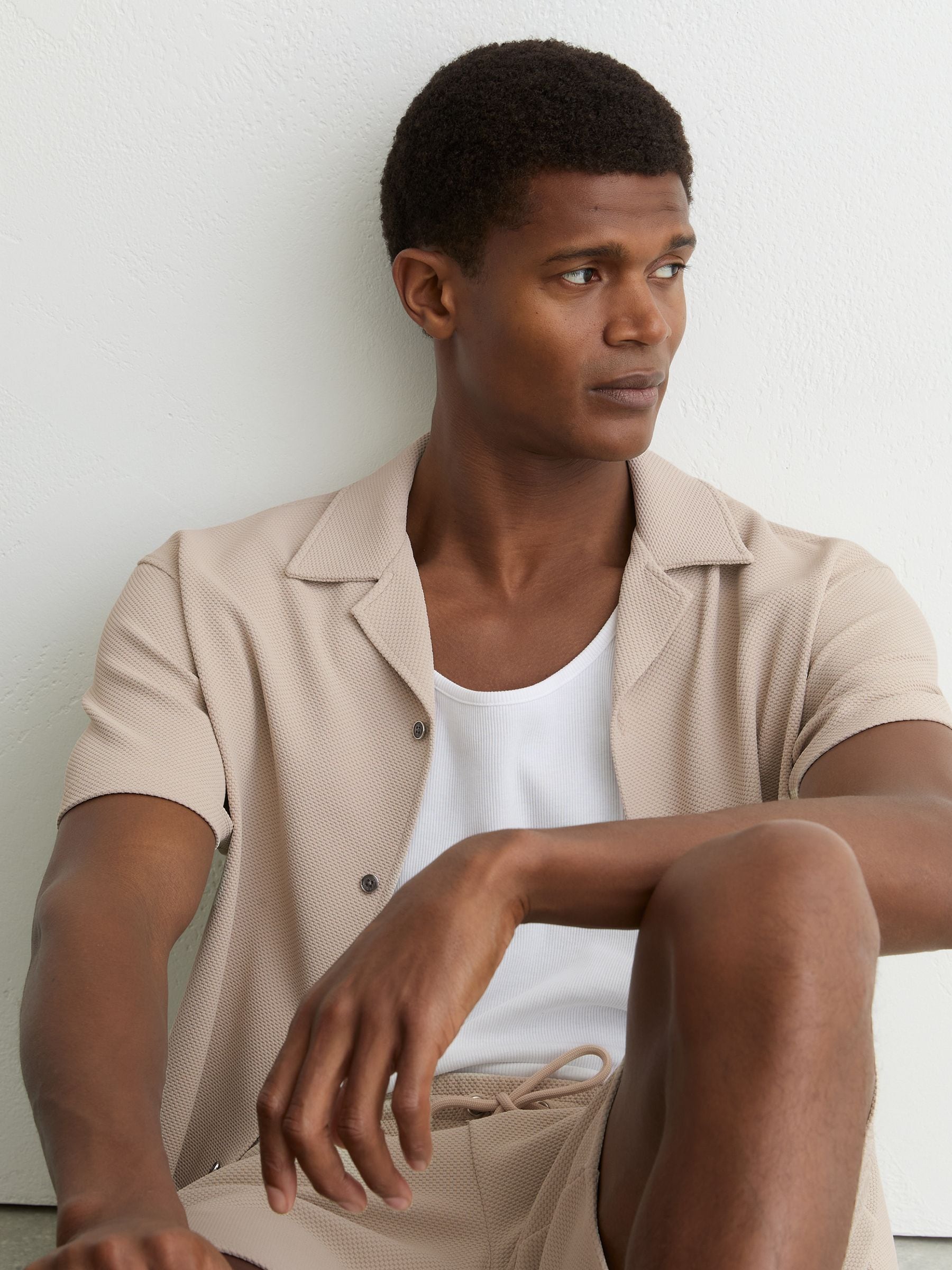 Buy Reiss Stone Cedric Textured Cuban-Collar Shirt from Next USA