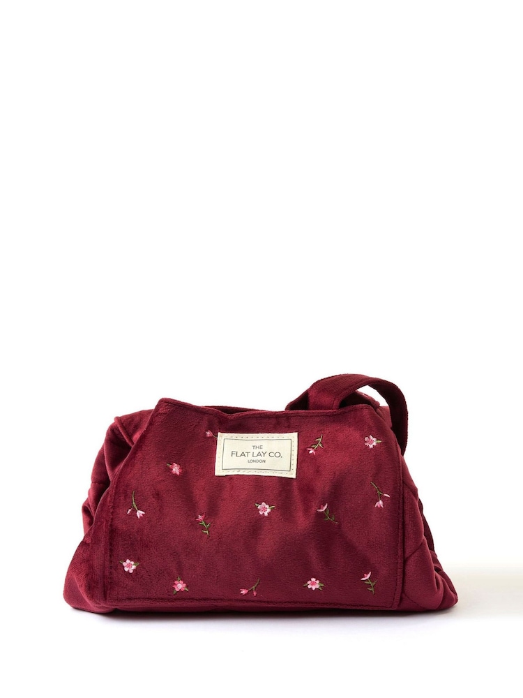 The Flat Lay Co. Embroidered Velvet Open Flat Drawstring Makeup Bag - Image 1 of 10