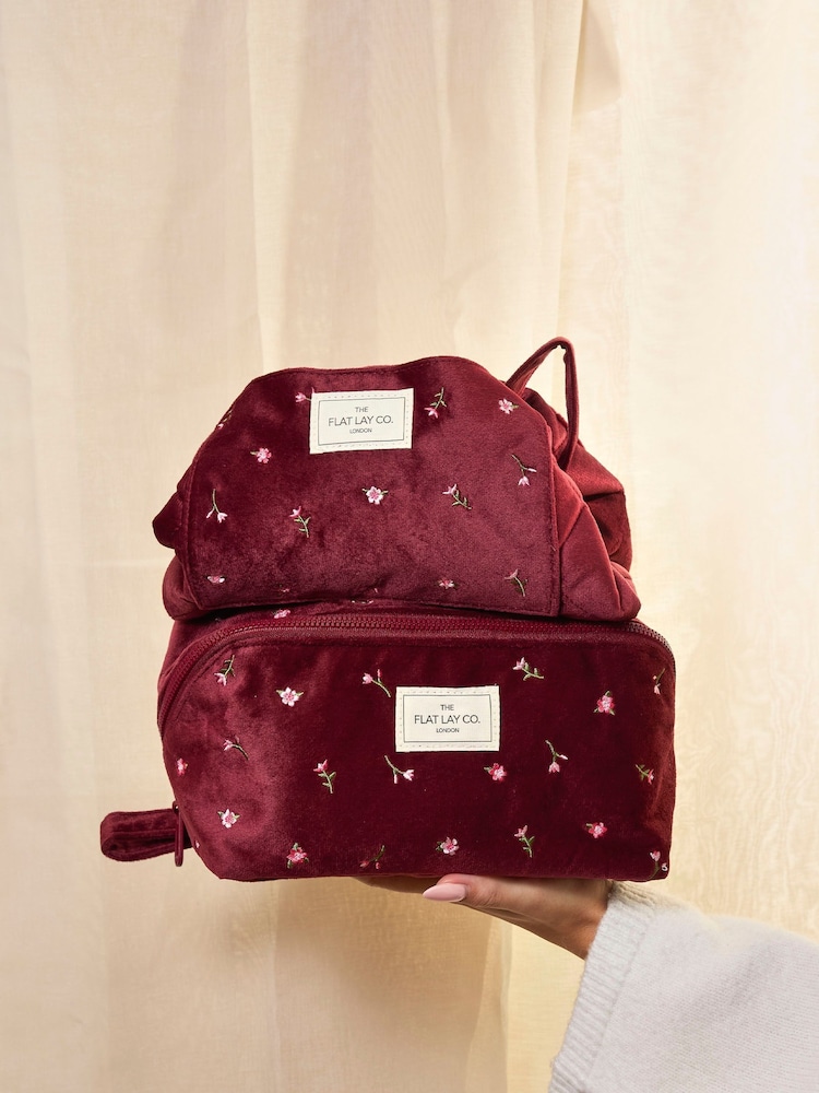 The Flat Lay Co. Embroidered Velvet Open Flat Drawstring Makeup Bag - Image 10 of 10