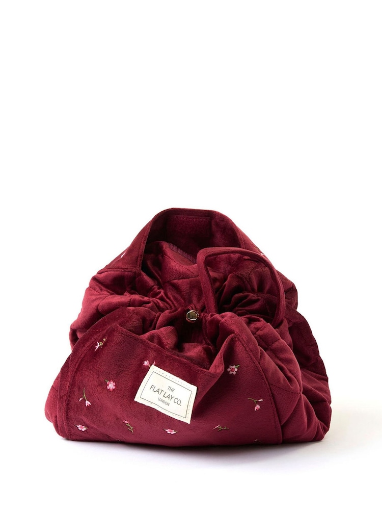 The Flat Lay Co. Embroidered Velvet Open Flat Drawstring Makeup Bag - Image 2 of 10