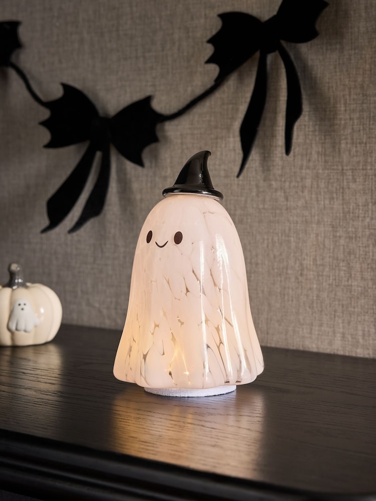 Pink Light Up Confetti Glass Ghost Halloween Decoration - Image 1 of 3 Pink Light Up Confetti Glass Ghost Halloween Decoration - Image 1 of 3