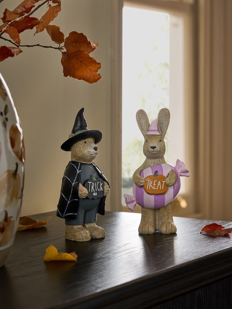 Set of 2 Natural Bertie Bear and Rosie the Rabbit Halloween Decorations - Image 1 of 3 Set of 2 Natural Bertie Bear and Rosie the Rabbit Halloween Decorations - Image 1 of 3
