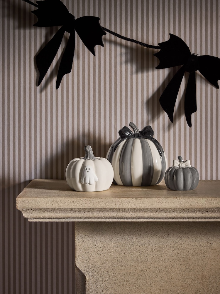 Set of 3 Ceramic Pumpkins Halloween Decorations - Εικόνα 1 του 3