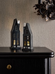Set of 2 Black Light Up Spooky House Halloween Decorations - Image 1 of 4