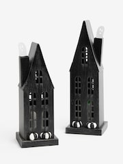 Set of 2 Black Light Up Spooky House Halloween Decorations - Image 3 of 4