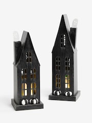 Set of 2 Black Light Up Spooky House Halloween Decorations - Image 4 of 4
