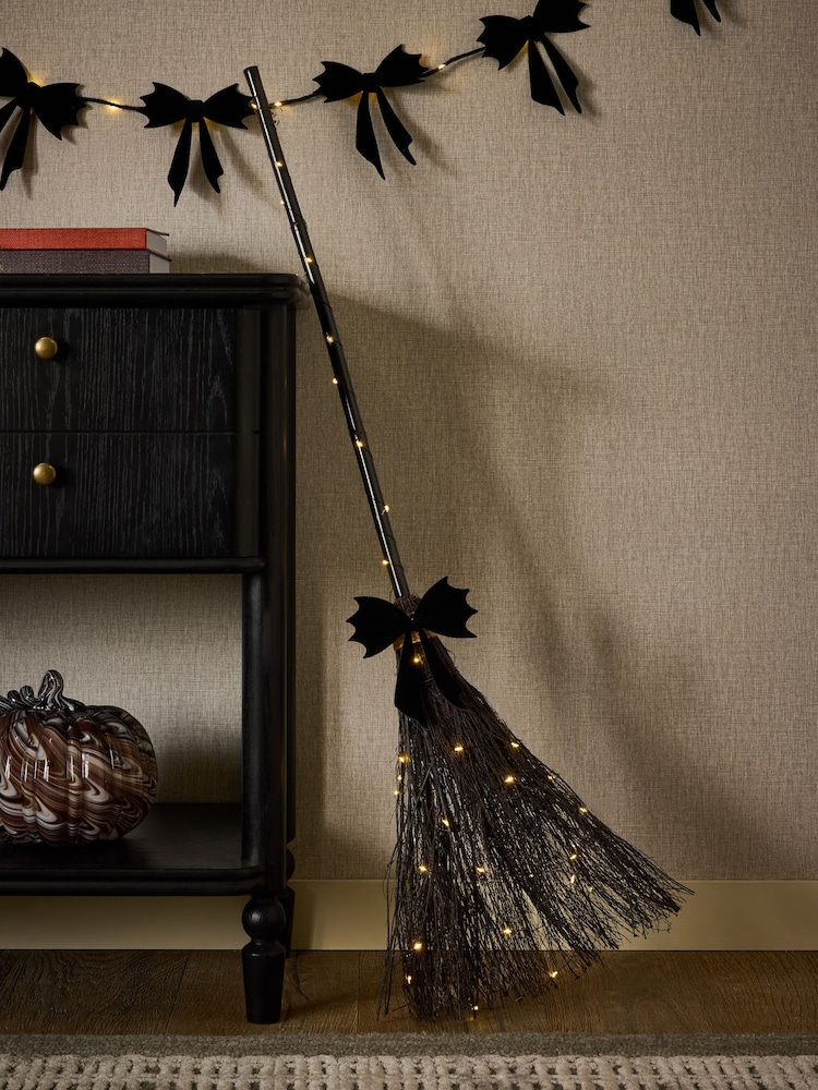 Black Light Up Broom Large Halloween Decoration - Image 1 of 2 Black Light Up Broom Large Halloween Decoration - Image 1 of 2