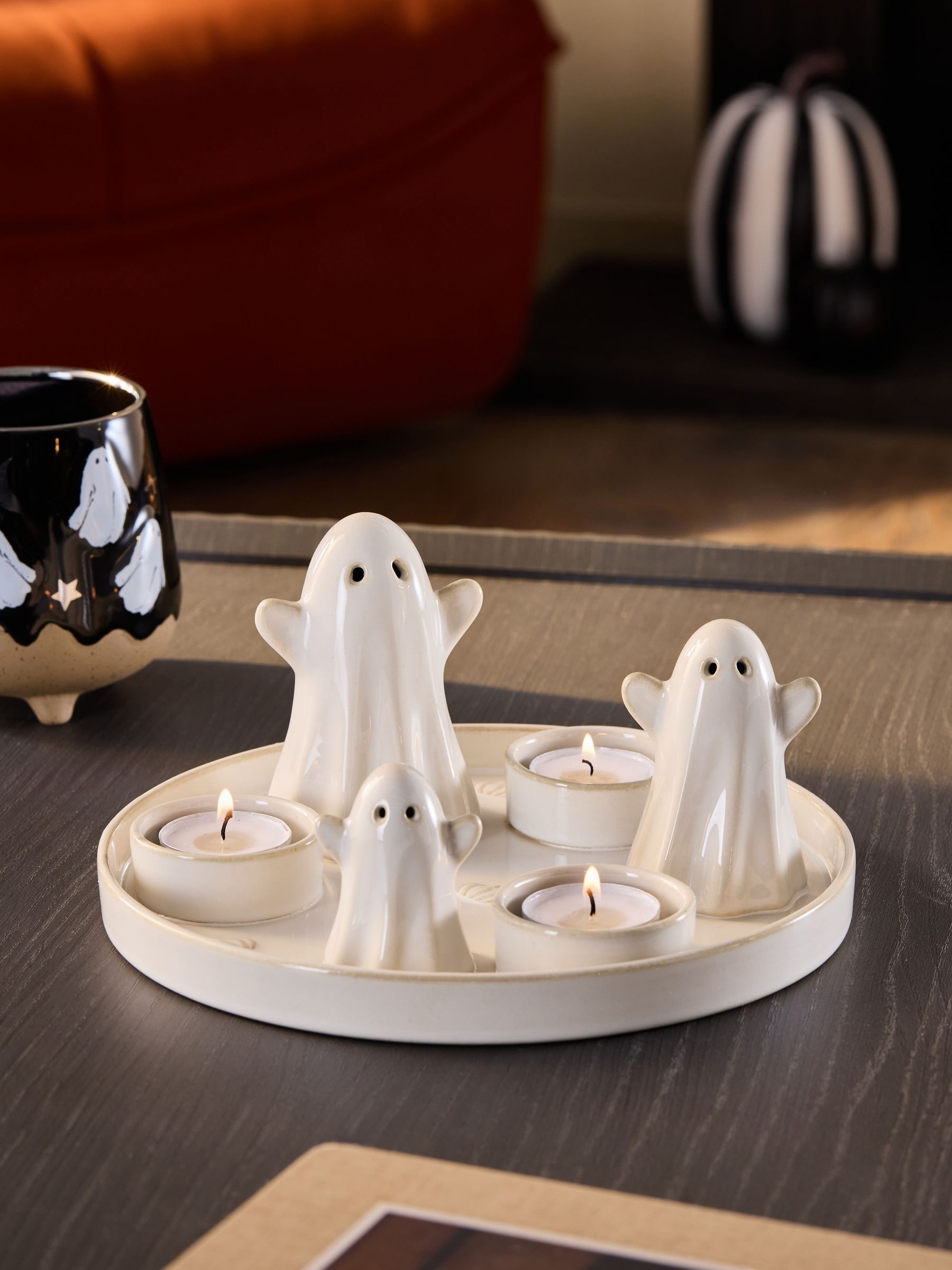 Buy Cream Ceramic Halloween Ghosts Tealight Candle Holder Plate