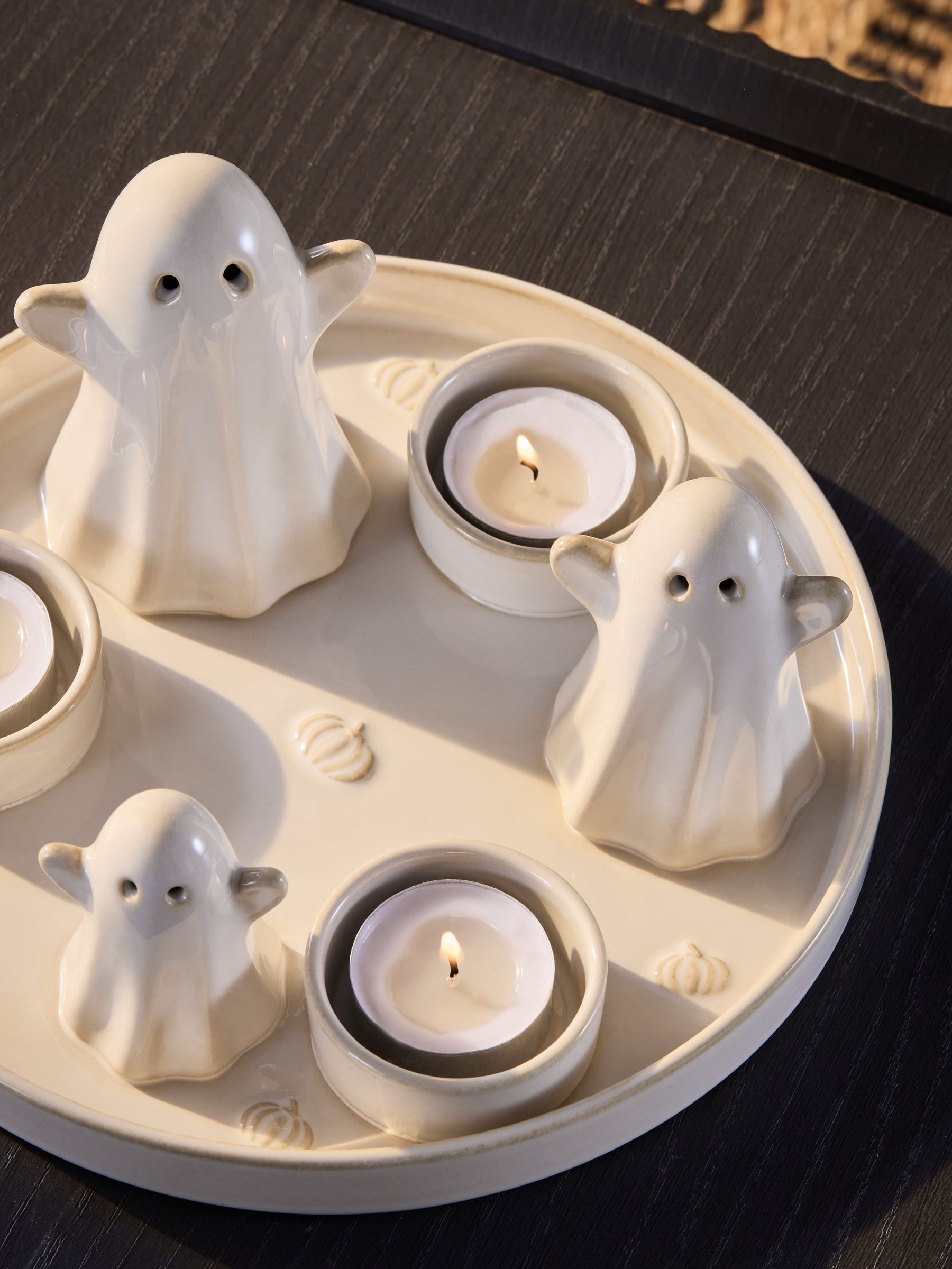 Buy Cream Ceramic Halloween Ghosts Tealight Candle Holder Plate