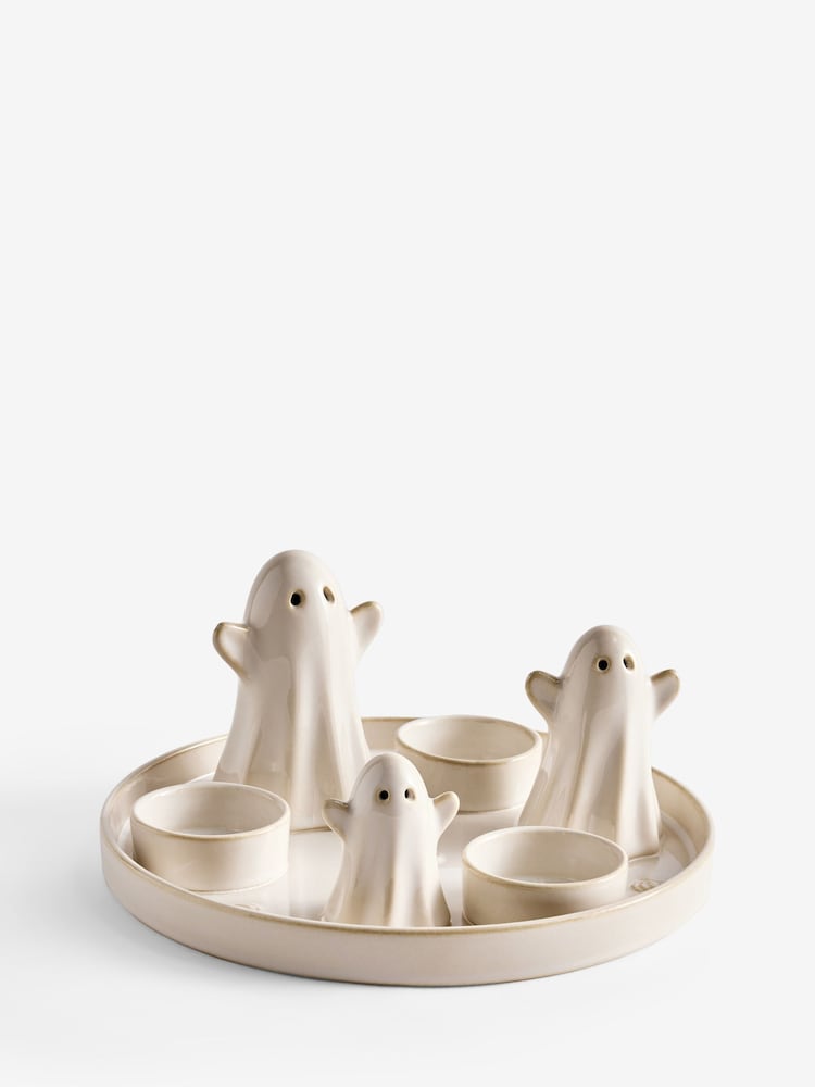 Cream Ceramic Halloween Ghosts Tealight Candle Holder Plate - Image 4 of 4 Cream Ceramic Halloween Ghosts Tealight Candle Holder Plate - Image 4 of 4