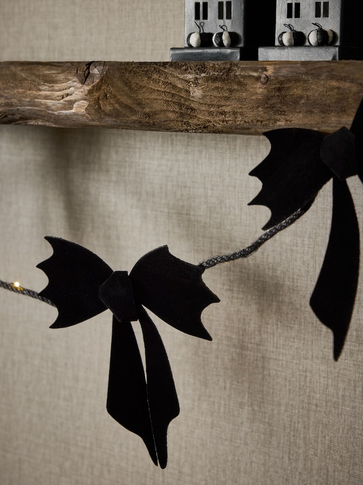 Black Light Up Bat Bow Halloween Garland - Image 2 of 4 Black Light Up Bat Bow Halloween Garland - Image 2 of 4