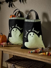 Set of 2 Black Glow in the Dark Ghost Trick or Treat Halloween Treat Bags - Image 1 of 2