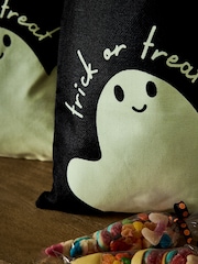 Set of 2 Black Glow in the Dark Ghost Trick or Treat Halloween Treat Bags - Image 2 of 2