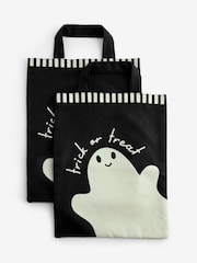 Set of 2 Black Glow in the Dark Ghost Trick or Treat Halloween Treat Bags - Image 3 of 3
