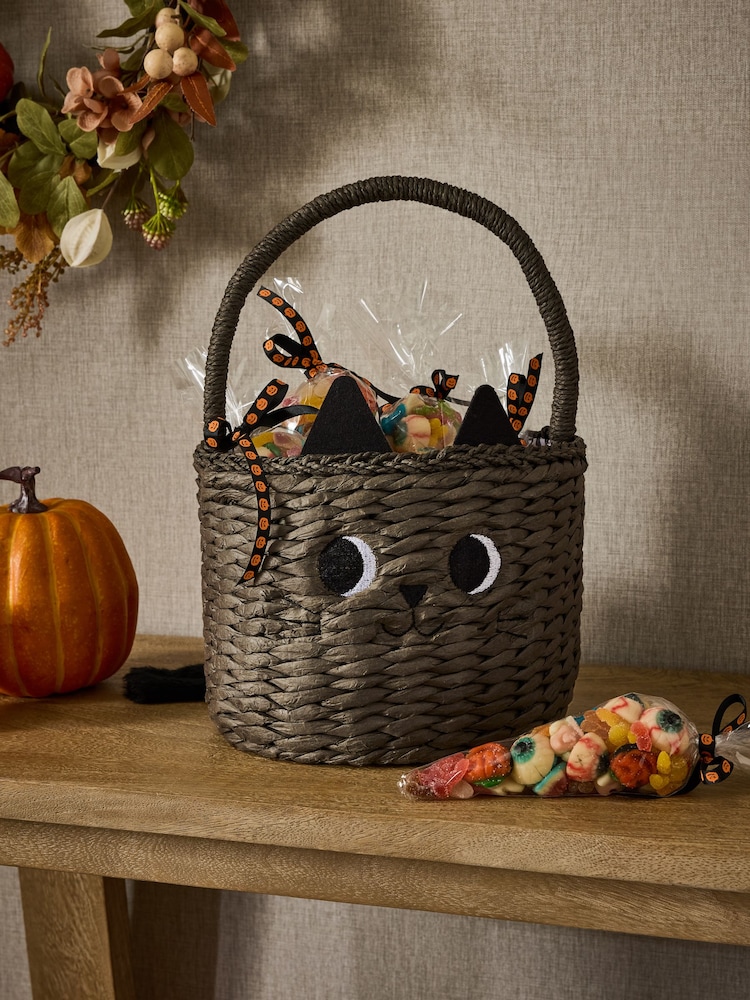 Grey Cute Cat Halloween Trick or Treat Basket - Image 1 of 4