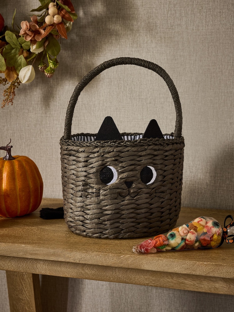 Grey Cute Cat Halloween Trick or Treat Basket - Image 2 of 4