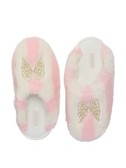 Victoria's Secret Pink Iconic Stripe Closed Toe Faux Fur Slippers - Image 1 of 2