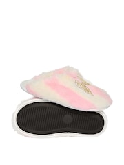 Victoria's Secret Pink Iconic Stripe Closed Toe Faux Fur Slippers - Image 2 of 2