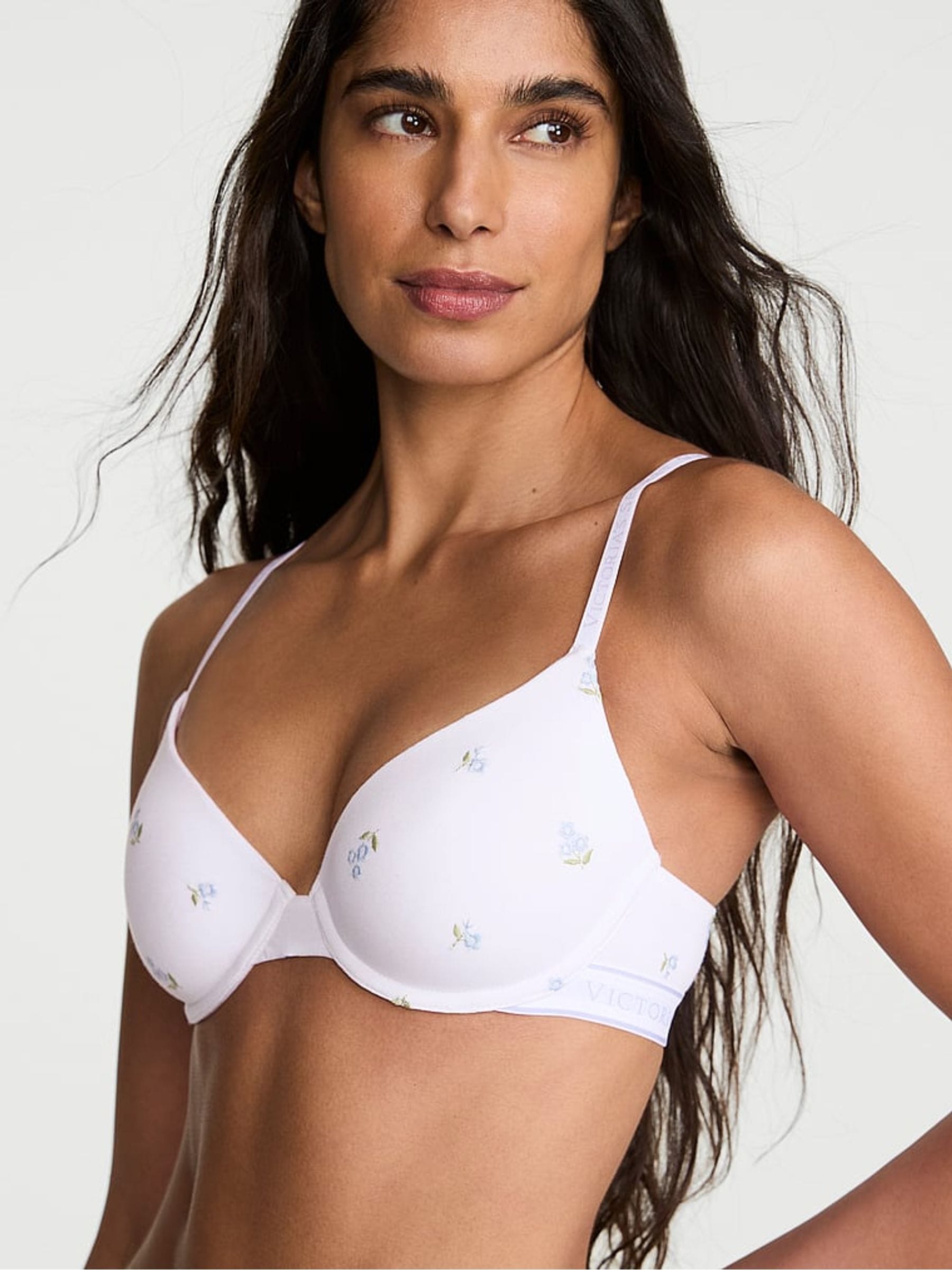 Victoria's Secret White Floral Lightly Lined Demi Cotton Logo Embroidered Bra